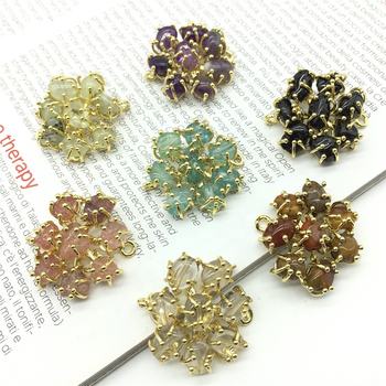 Flower Shape18k Gold Plated Brass Mounting with Natural Stone Jewelry Findings Components